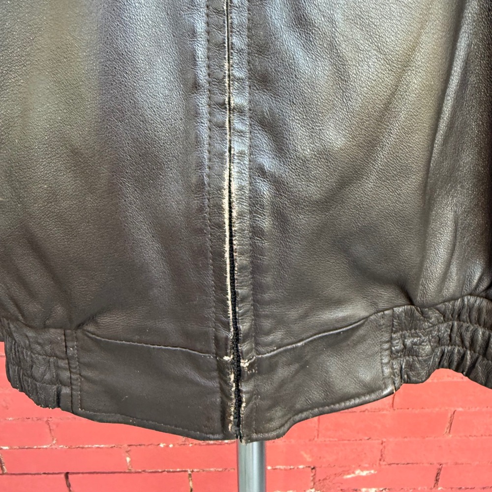 St Johns Bay Mens XL Brown Genuine Leather Bomber Jacket Vintage Full Zip‎ - Picture 3 of 13